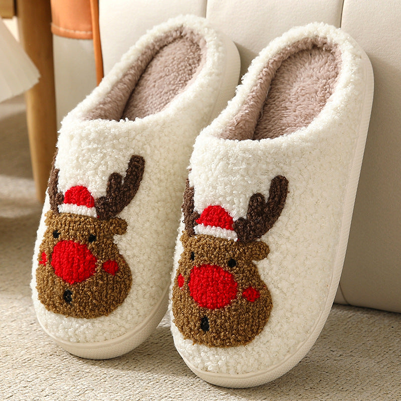Wholesale Christmas Elk Cute Cartoon Home Non-slip Couple Indoor Plush Cotton Shoes
